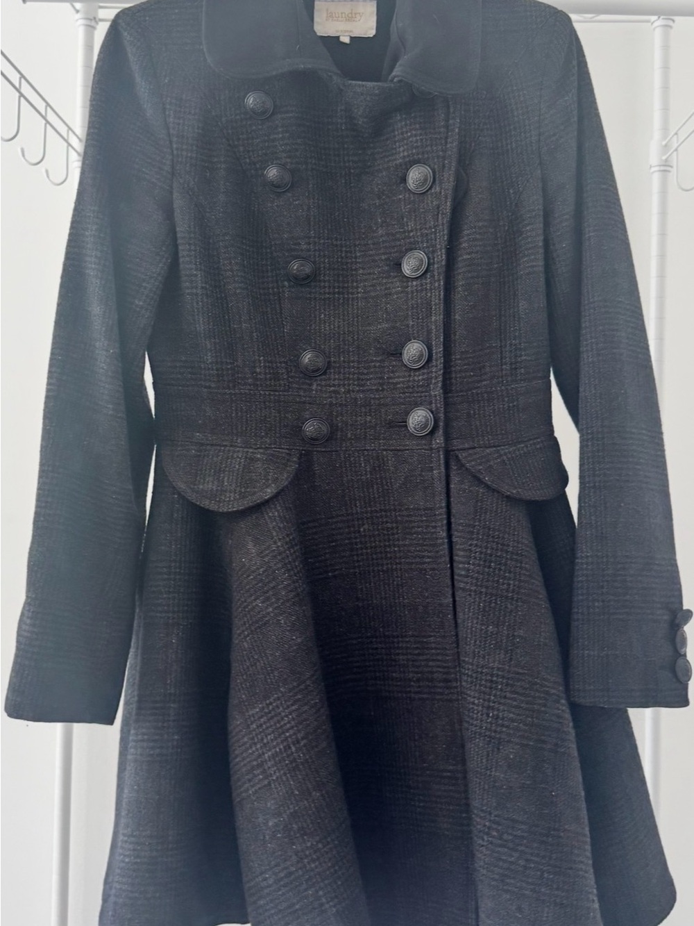 Laundry by Shelli Segal Women’s Size 2 Wool Blend Plaid Fit & Flare Coat Black